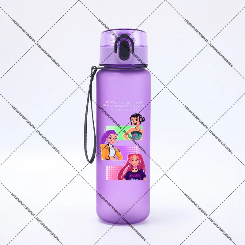 KPop Demon Hunters 650ml Water Bottles Anime Sanding Drinking Cup Straw Portable Cute Sport Glass School Travel Outdoor Supplies