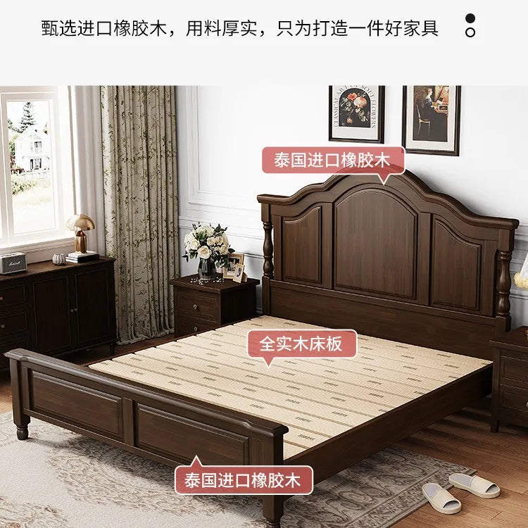 Retro solid wood bed American bed double  master bedroom bed 2m x 2m 2 modern minimalist