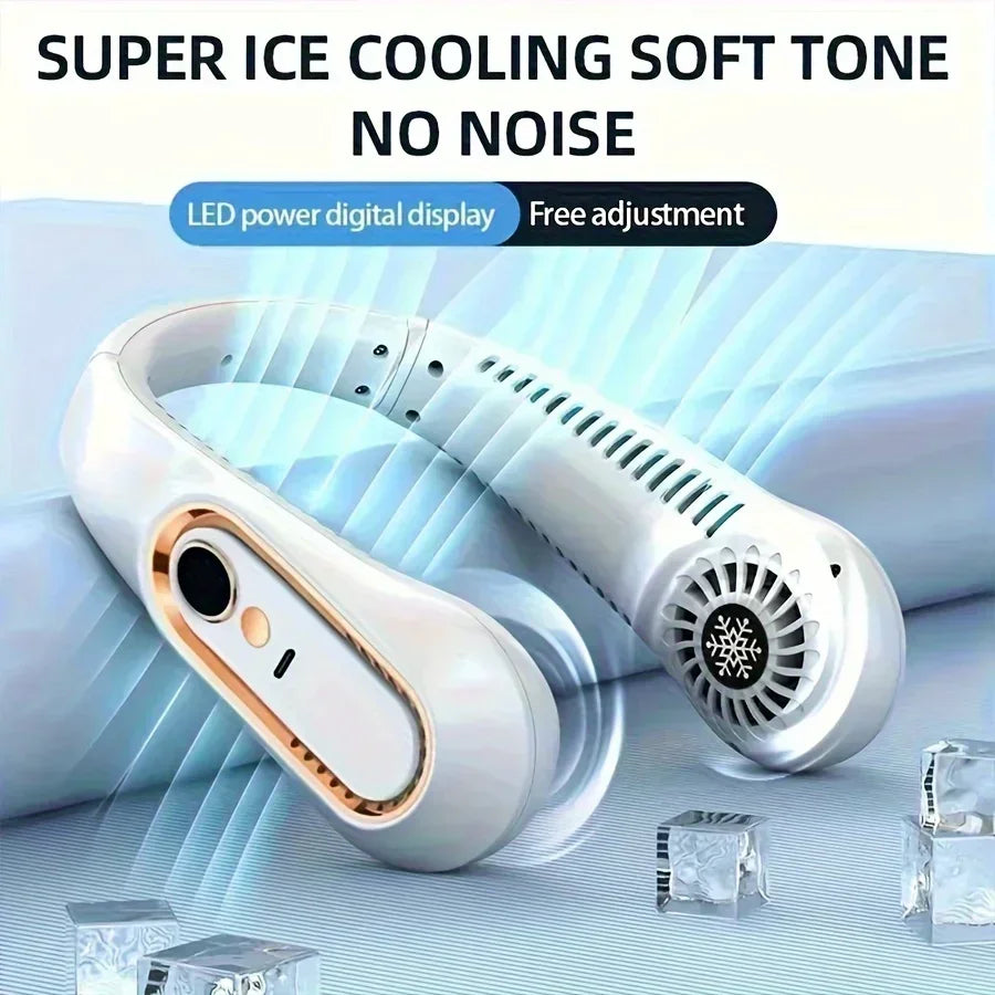 Neck Bladeless Fan Mini Ultra Long Life Portable Lazy Silent Fan Usb Charging Student Sports Office Digital Display Power 5 Gear