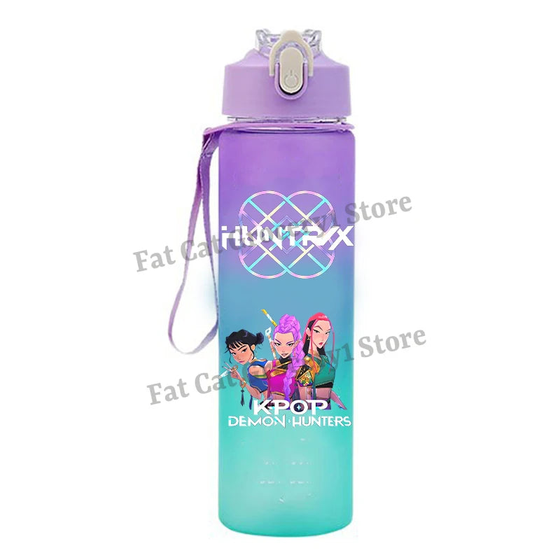 Kpop Demon Hunter Water Bottle with Straw 750ml Kids Summer Anime Cup Girls Boys Outdoor Sport Mug School Office Accessory Gift
