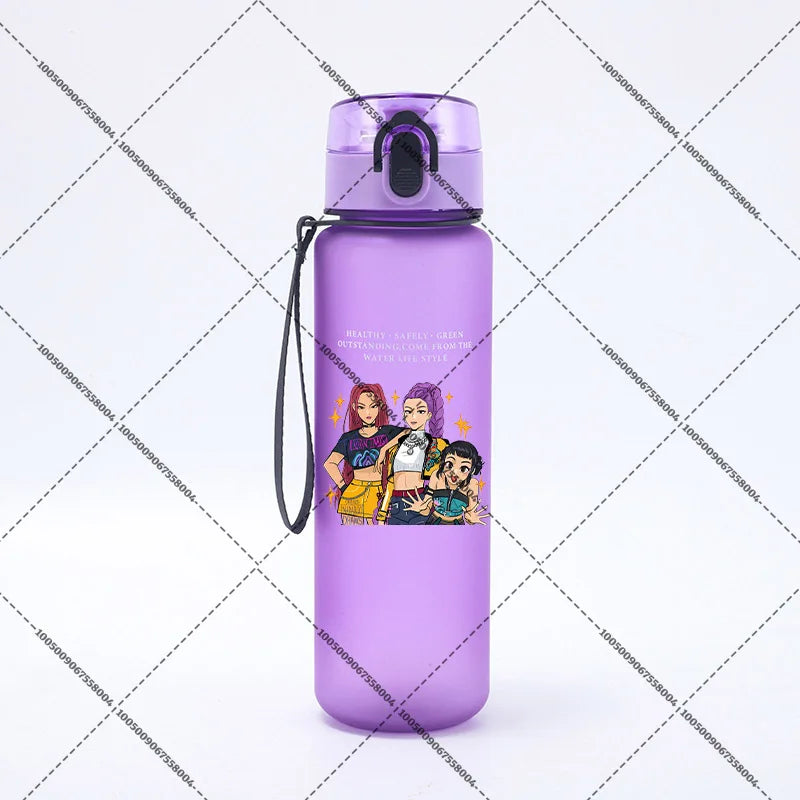 KPop Demon Hunters 650ml Water Bottles Anime Sanding Drinking Cup Straw Portable Cute Sport Glass School Travel Outdoor Supplies
