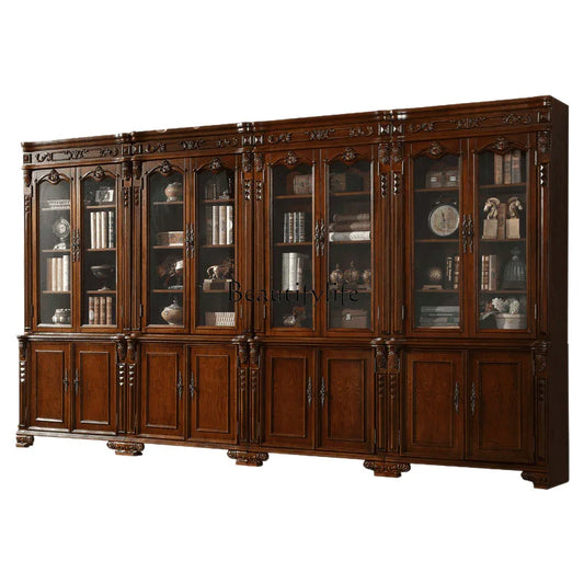 *European solid wood American free combination book all solid wood glass door display case