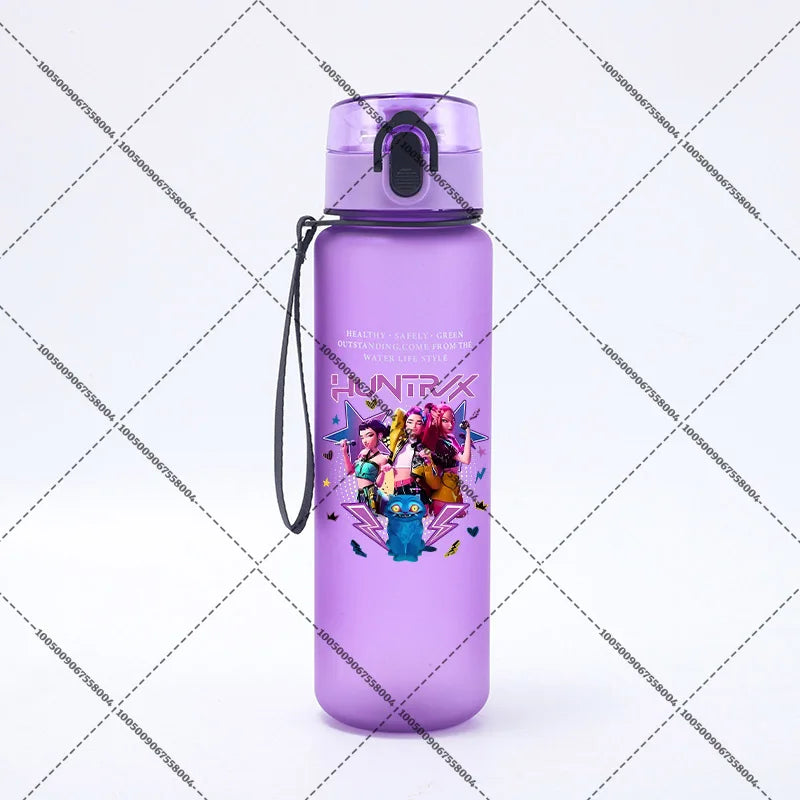KPop Demon Hunters 650ml Water Bottles Anime Sanding Drinking Cup Straw Portable Cute Sport Glass School Travel Outdoor Supplies