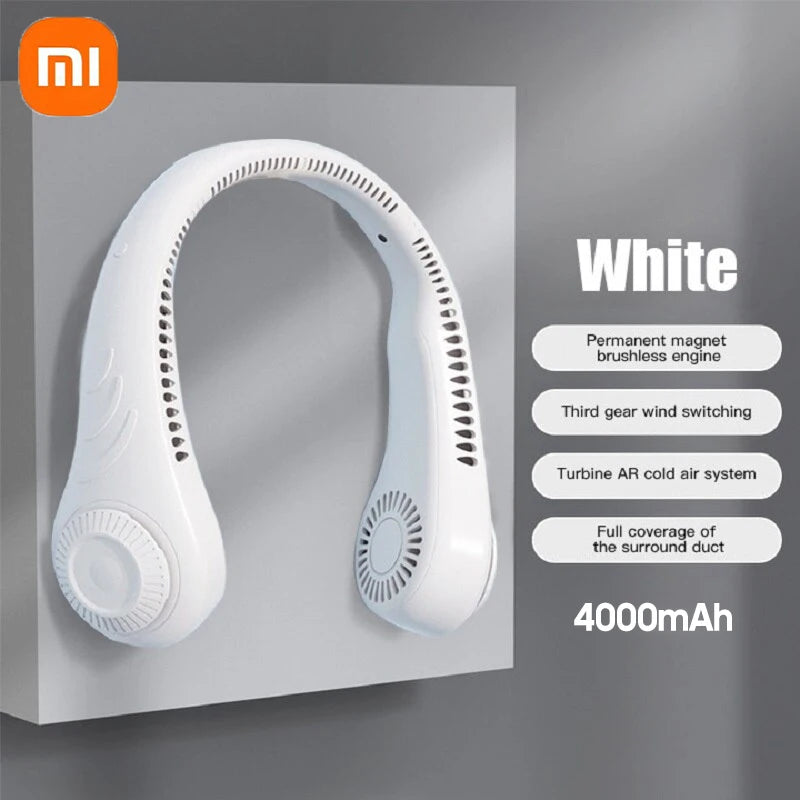Xiaomi New Hanging Neck Fan 360 Degrees Hanging Neck Fan Portable Cooling Fan USB Bladeless Surround Air Outlet Rechargeable