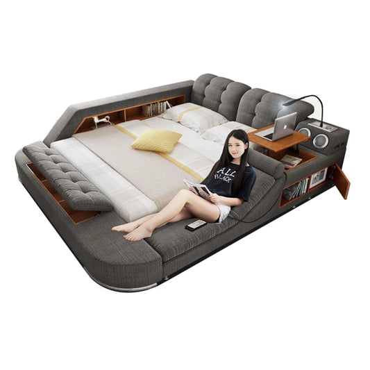 MANBAS Tech Smart Bed Frame Multifunctional Massage Bed Ultimate Bed Fabric/ Cloth Tatami Upholstered Bed with Bluetooth Speaker
