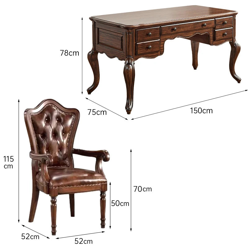 XL black walnut American retro study desk all solid wood exquisite desk with drawers