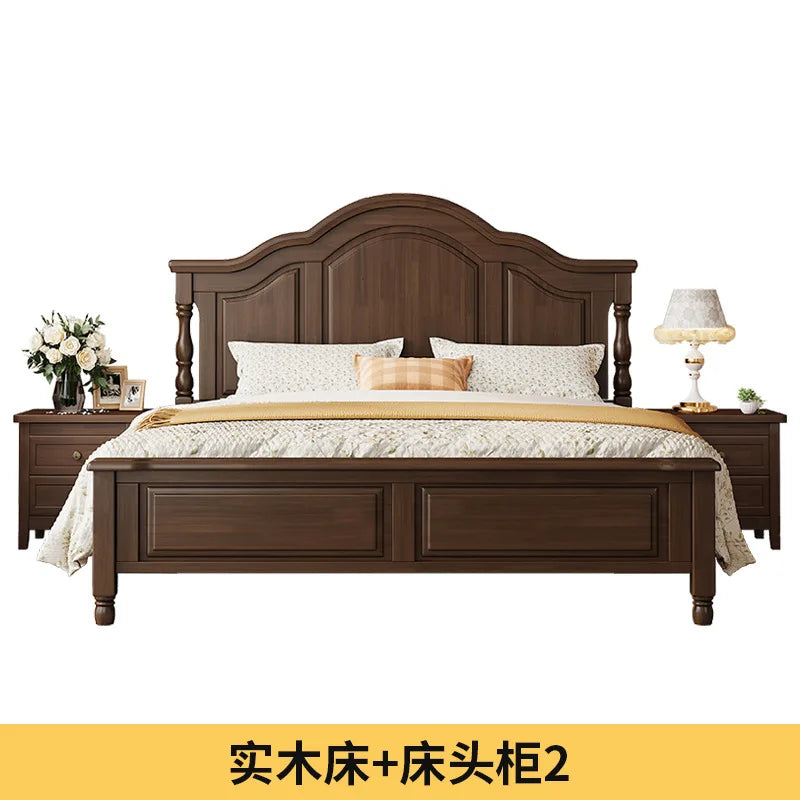 Retro solid wood bed American bed double  master bedroom bed 2m x 2m 2 modern minimalist