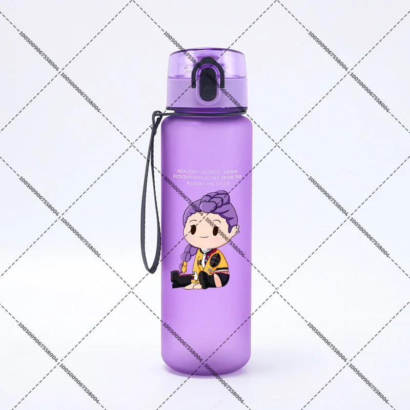KPop Demon Hunters 650ml Water Bottles Anime Sanding Drinking Cup Straw Portable Cute Sport Glass School Travel Outdoor Supplies