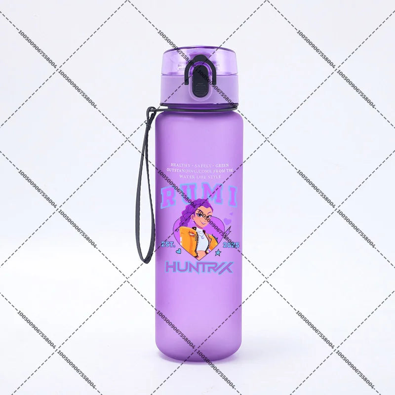 KPop Demon Hunters 650ml Water Bottles Anime Sanding Drinking Cup Straw Portable Cute Sport Glass School Travel Outdoor Supplies