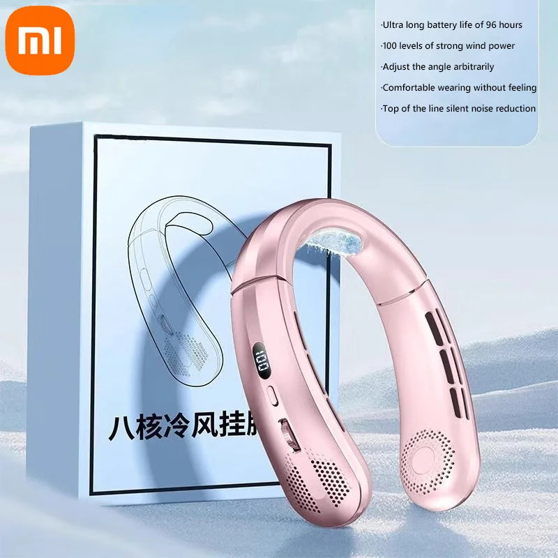 Xiaomi 8000mAh Electric Hanging Neck Fan Portable Bladeless Mini Rechargeable Mute LED Digital Display Air Cooler For Outdoor
