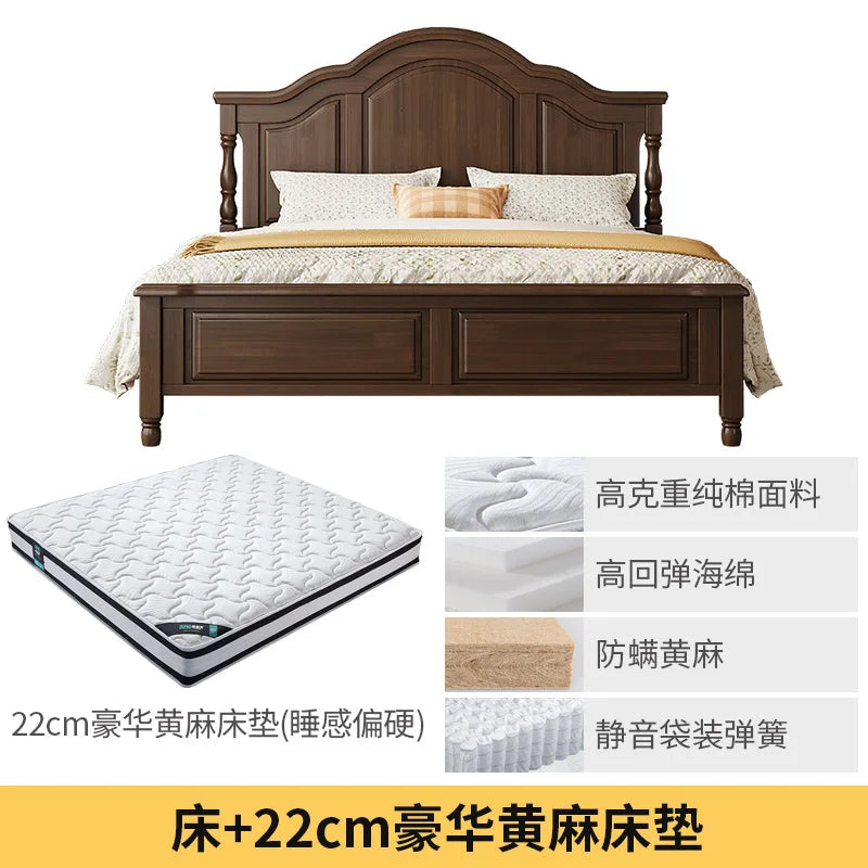 Retro solid wood bed American bed double  master bedroom bed 2m x 2m 2 modern minimalist