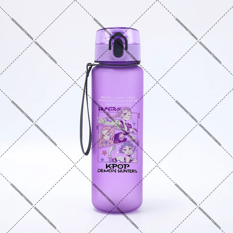 KPop Demon Hunters 650ml Water Bottles Anime Sanding Drinking Cup Straw Portable Cute Sport Glass School Travel Outdoor Supplies