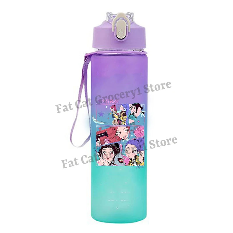 Kpop Demon Hunter Water Bottle with Straw 750ml Kids Summer Anime Cup Girls Boys Outdoor Sport Mug School Office Accessory Gift
