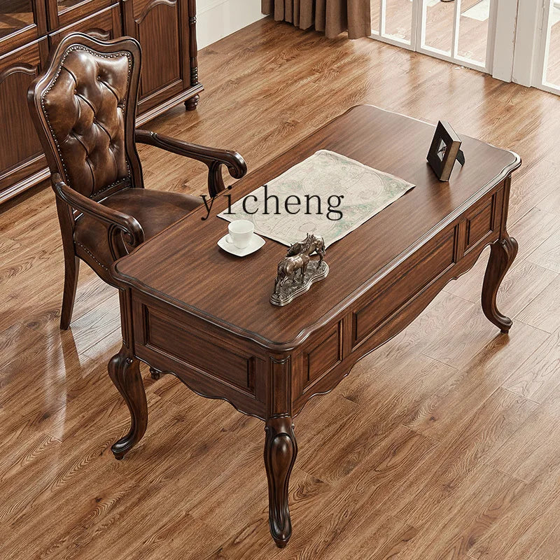 XL black walnut American retro study desk all solid wood exquisite desk with drawers