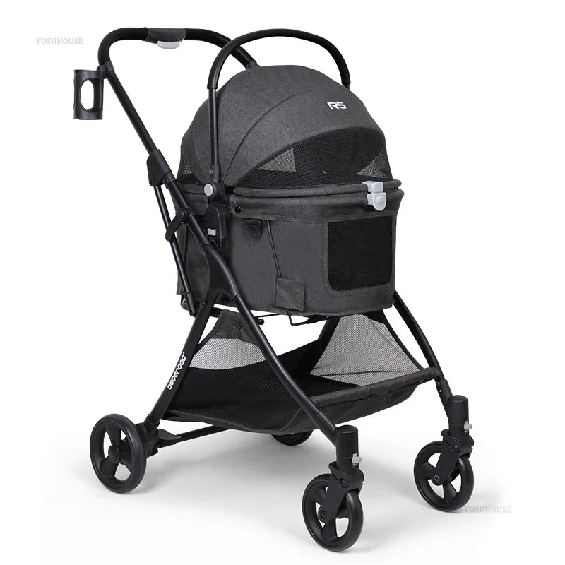 Portable Go Out Dog Stroller Foldable and Detachable Pet Cat Dog Stroller Modern Outdoor 4 Wheels Design Pet Cart Supplies g