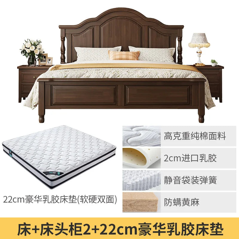Retro solid wood bed American bed double  master bedroom bed 2m x 2m 2 modern minimalist
