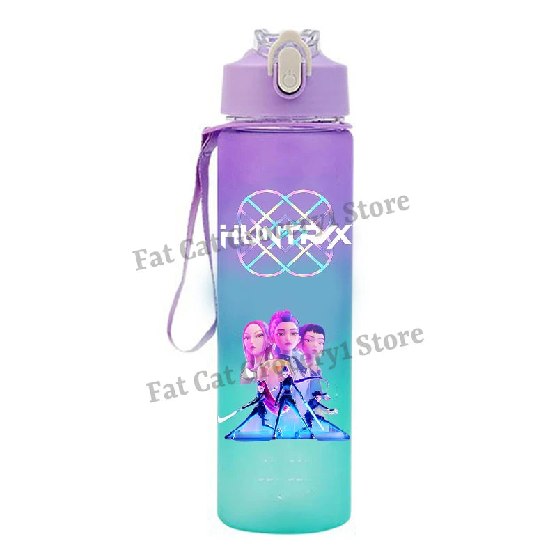 Kpop Demon Hunter Water Bottle with Straw 750ml Kids Summer Anime Cup Girls Boys Outdoor Sport Mug School Office Accessory Gift
