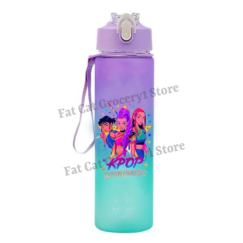 Kpop Demon Hunter Water Bottle with Straw 750ml Kids Summer Anime Cup Girls Boys Outdoor Sport Mug School Office Accessory Gift