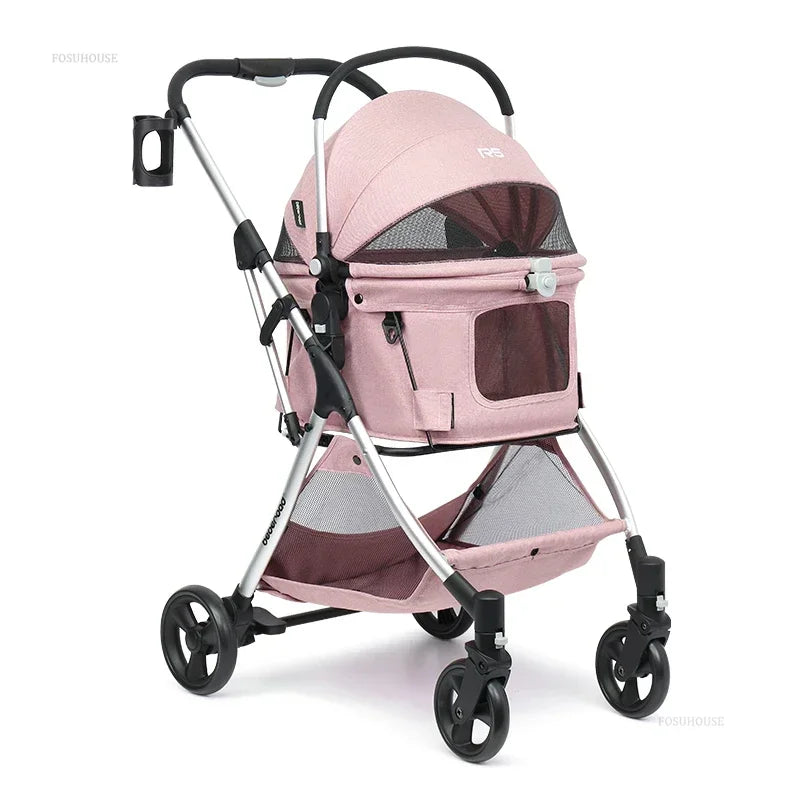 Portable Go Out Dog Stroller Foldable and Detachable Pet Cat Dog Stroller Modern Outdoor 4 Wheels Design Pet Cart Supplies g