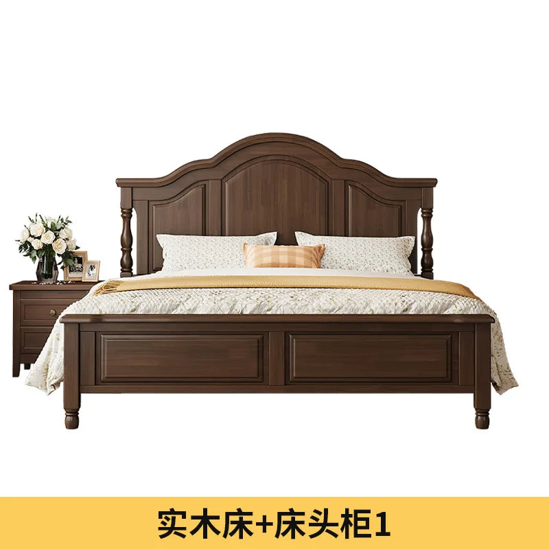 Retro solid wood bed American bed double  master bedroom bed 2m x 2m 2 modern minimalist