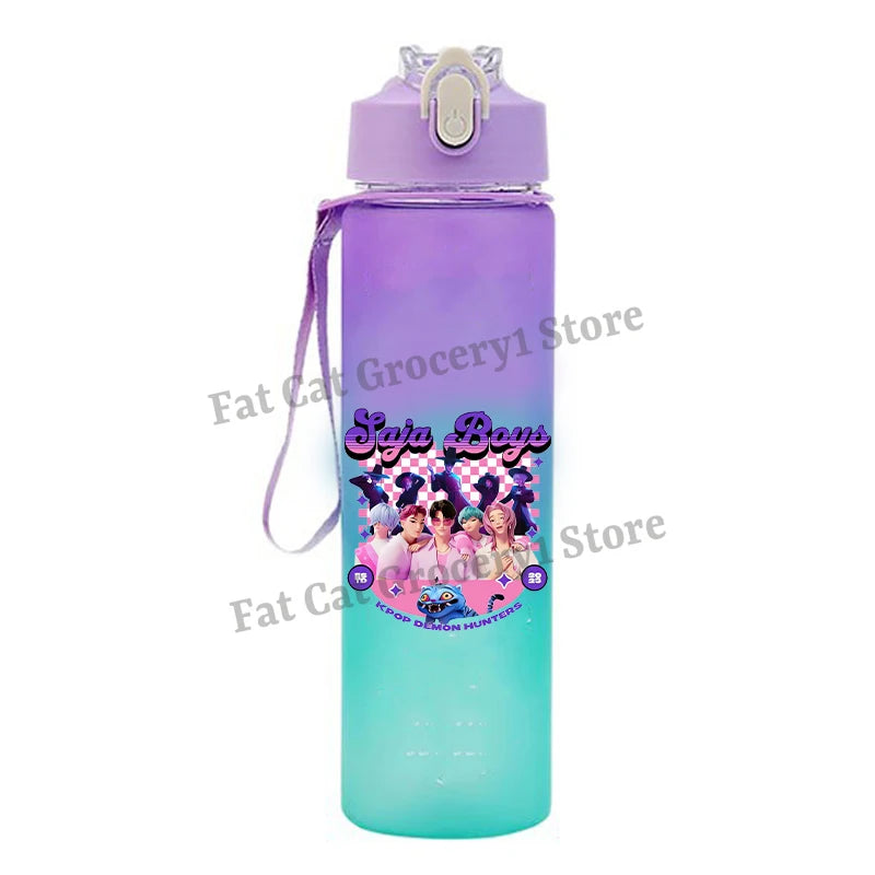 Kpop Demon Hunter Water Bottle with Straw 750ml Kids Summer Anime Cup Girls Boys Outdoor Sport Mug School Office Accessory Gift