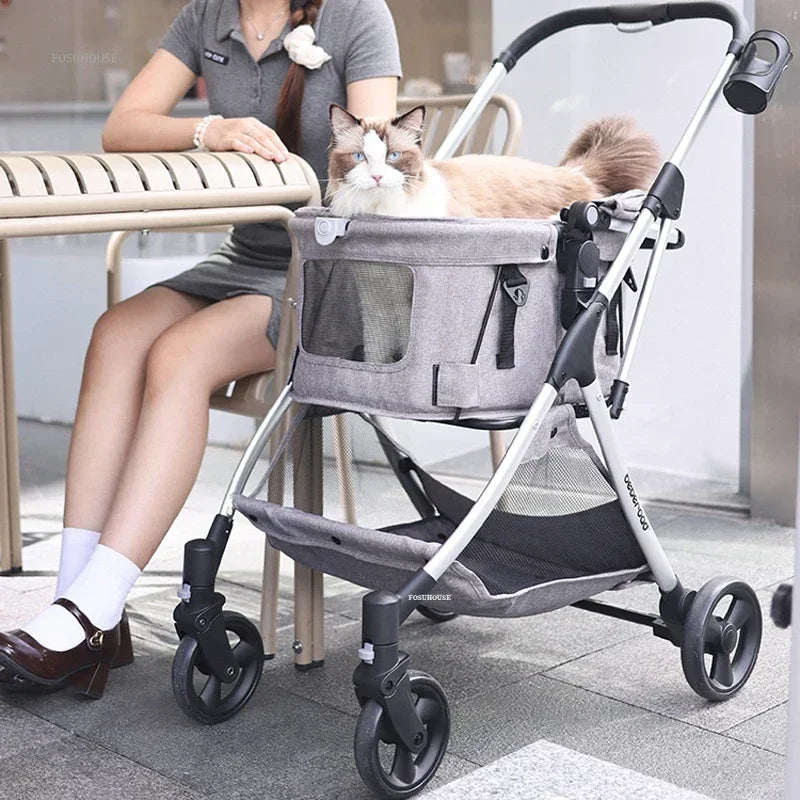 Portable Go Out Dog Stroller Foldable and Detachable Pet Cat Dog Stroller Modern Outdoor 4 Wheels Design Pet Cart Supplies g