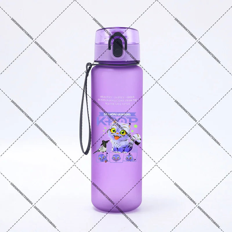 KPop Demon Hunters 650ml Water Bottles Anime Sanding Drinking Cup Straw Portable Cute Sport Glass School Travel Outdoor Supplies