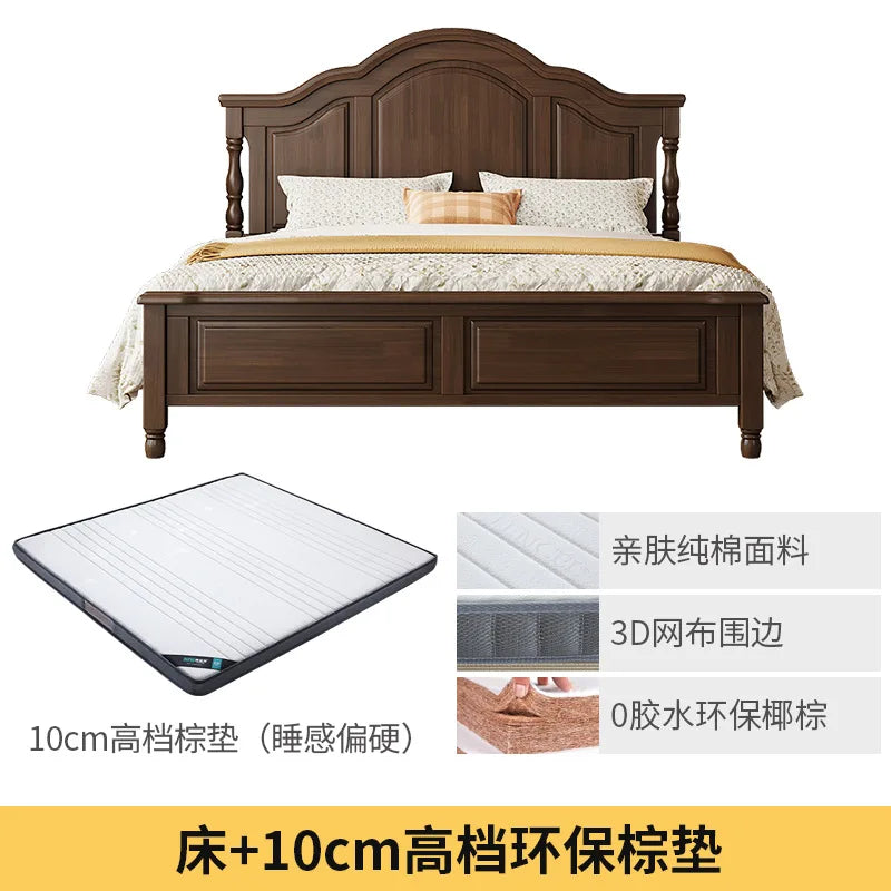 Retro solid wood bed American bed double  master bedroom bed 2m x 2m 2 modern minimalist