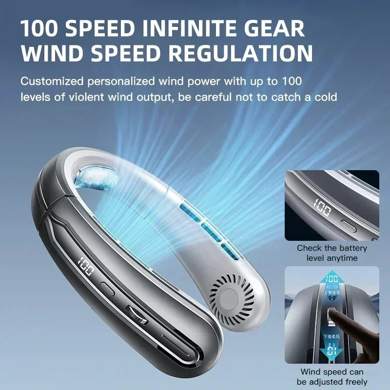 Xiaomi 8000mAh Electric Hanging Neck Fan Portable Bladeless Mini Rechargeable Mute LED Digital Display Air Cooler For Outdoor