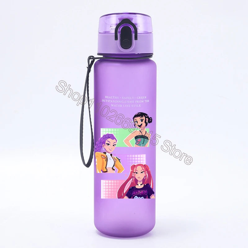 K Pop Demon Hunters Water Bottle Girls Summer Sports Large Capacity Water Bottle Kawaii Cartoon Figure Printed Plastic Bottles