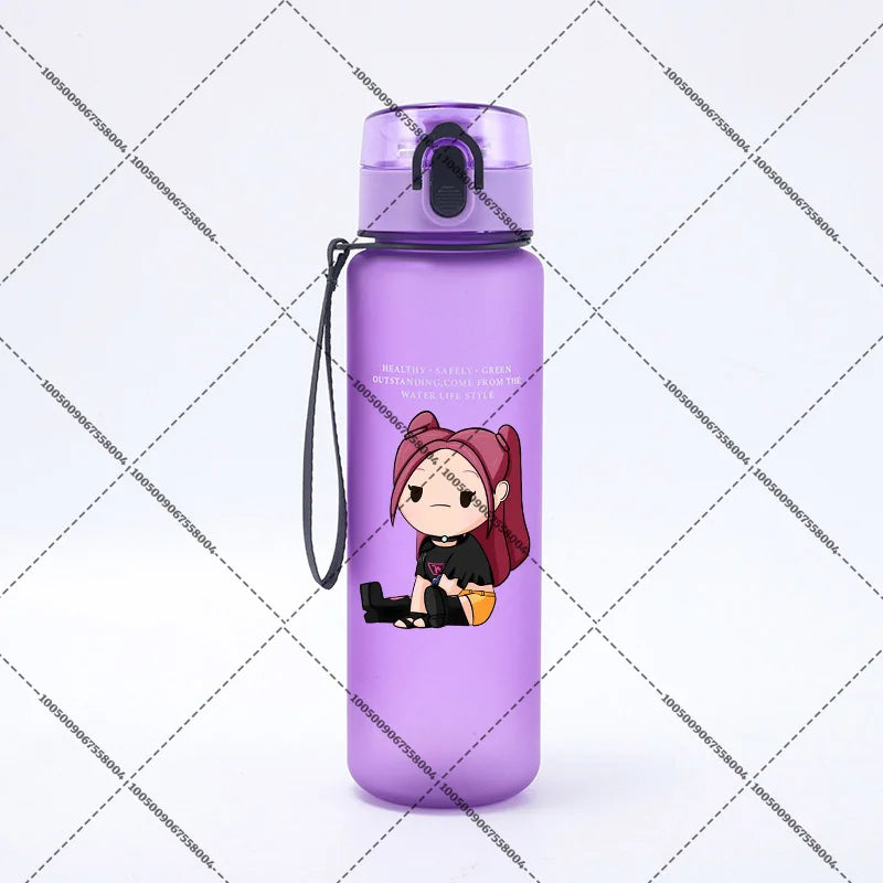 KPop Demon Hunters 650ml Water Bottles Anime Sanding Drinking Cup Straw Portable Cute Sport Glass School Travel Outdoor Supplies