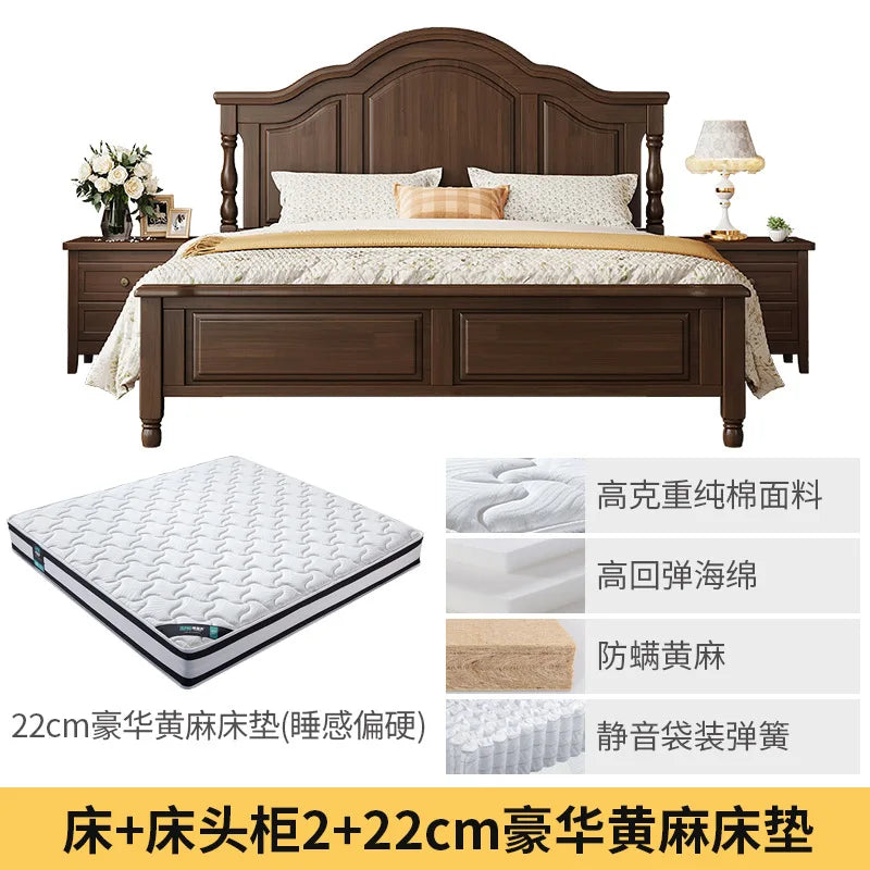 Retro solid wood bed American bed double  master bedroom bed 2m x 2m 2 modern minimalist