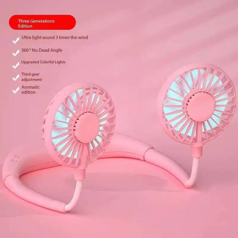 Portable Neck Fan,USB Hands Free Neck Hanging Rechargeable Mini Sports3-Speed Adjustable Neck Dual Fan Home OfficeOutdoor Travel