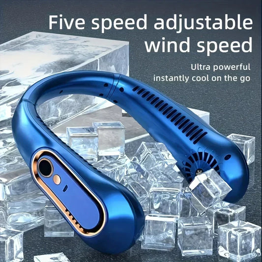 Neck Bladeless Fan Mini Ultra Long Life Portable Lazy Silent Fan Usb Charging Student Sports Office Digital Display Power 5 Gear