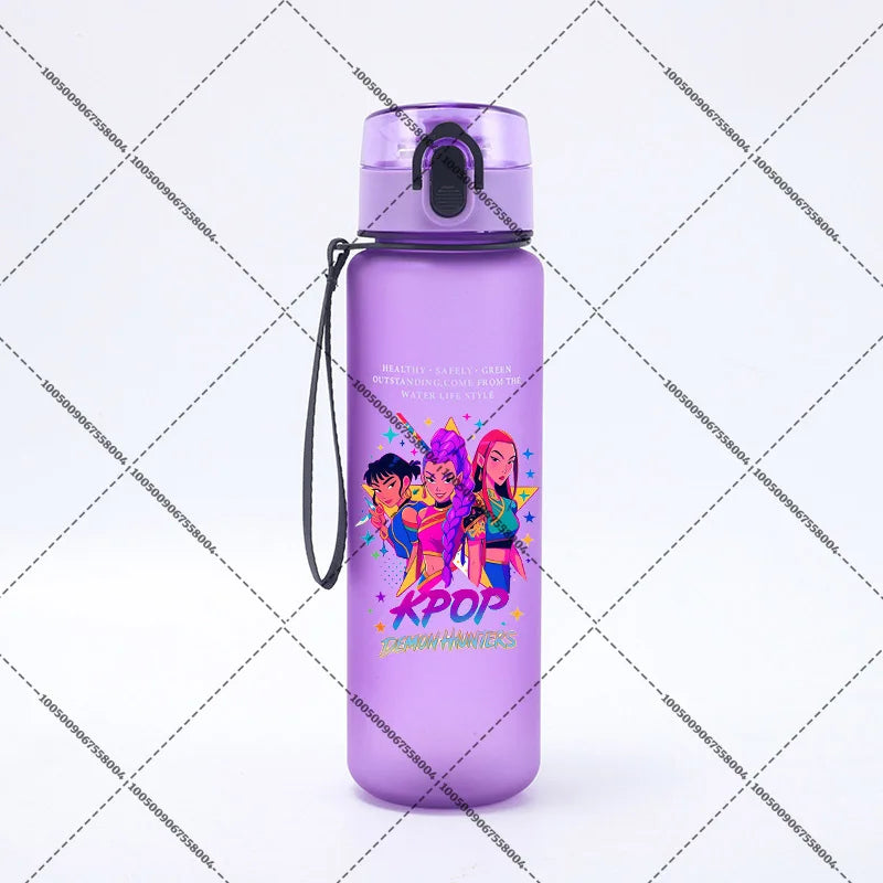 KPop Demon Hunters 650ml Water Bottles Anime Sanding Drinking Cup Straw Portable Cute Sport Glass School Travel Outdoor Supplies