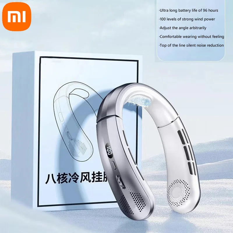 Xiaomi 8000mAh Electric Hanging Neck Fan Portable Bladeless Mini Rechargeable Mute LED Digital Display Air Cooler For Outdoor