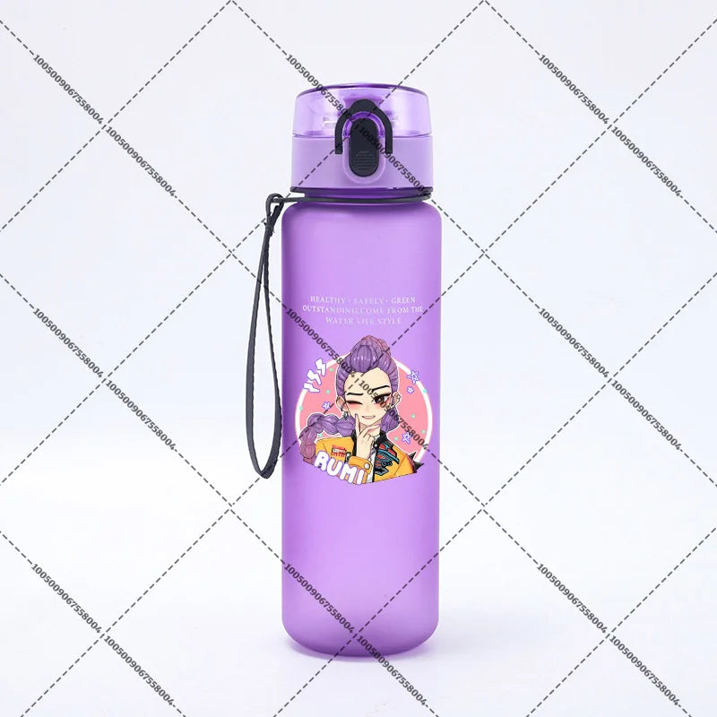 KPop Demon Hunters 650ml Water Bottles Anime Sanding Drinking Cup Straw Portable Cute Sport Glass School Travel Outdoor Supplies