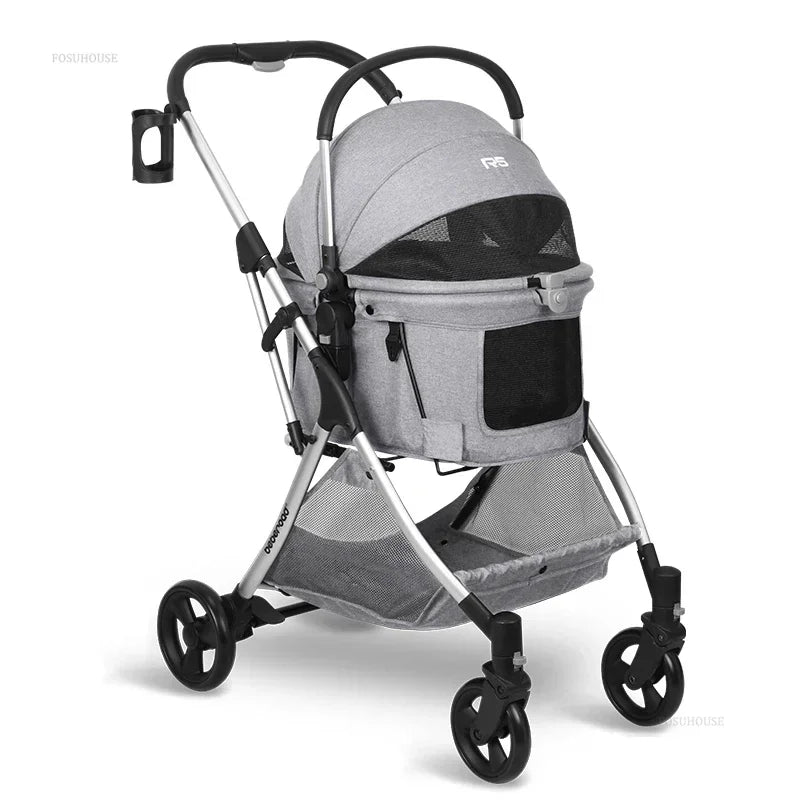 Portable Go Out Dog Stroller Foldable and Detachable Pet Cat Dog Stroller Modern Outdoor 4 Wheels Design Pet Cart Supplies g