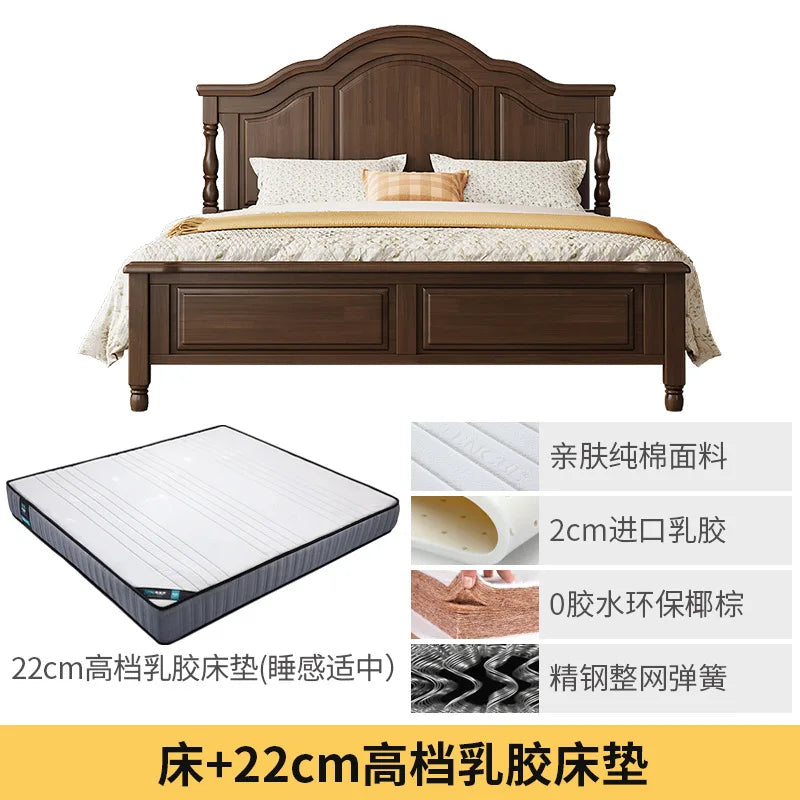 Retro solid wood bed American bed double  master bedroom bed 2m x 2m 2 modern minimalist