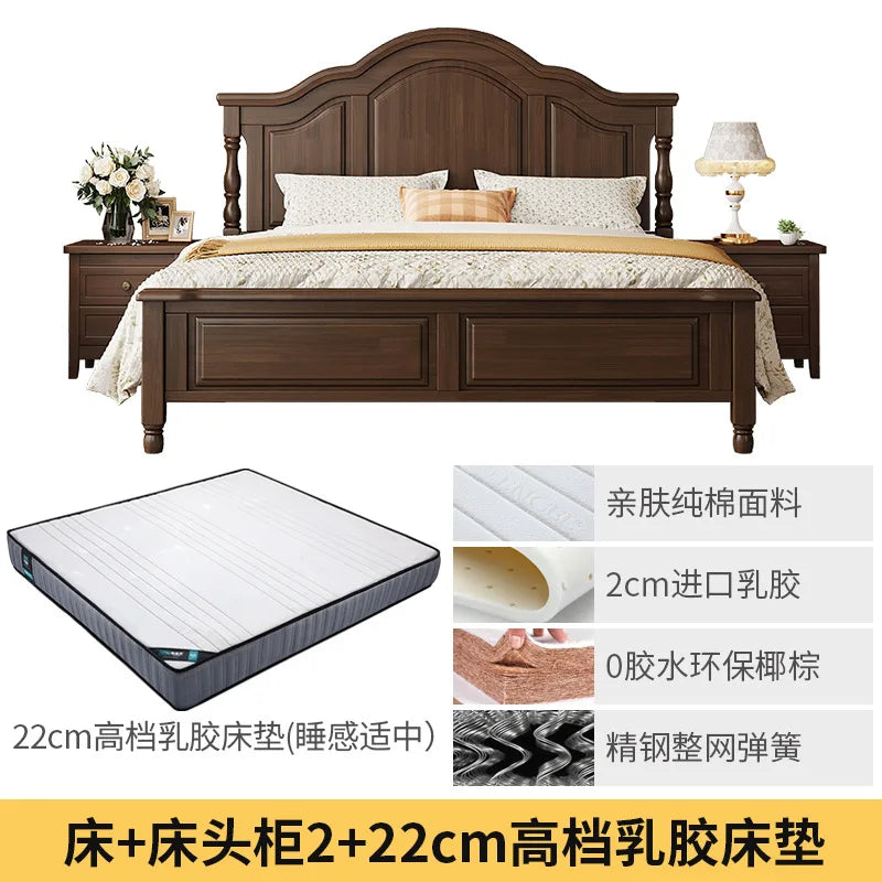 Retro solid wood bed American bed double  master bedroom bed 2m x 2m 2 modern minimalist
