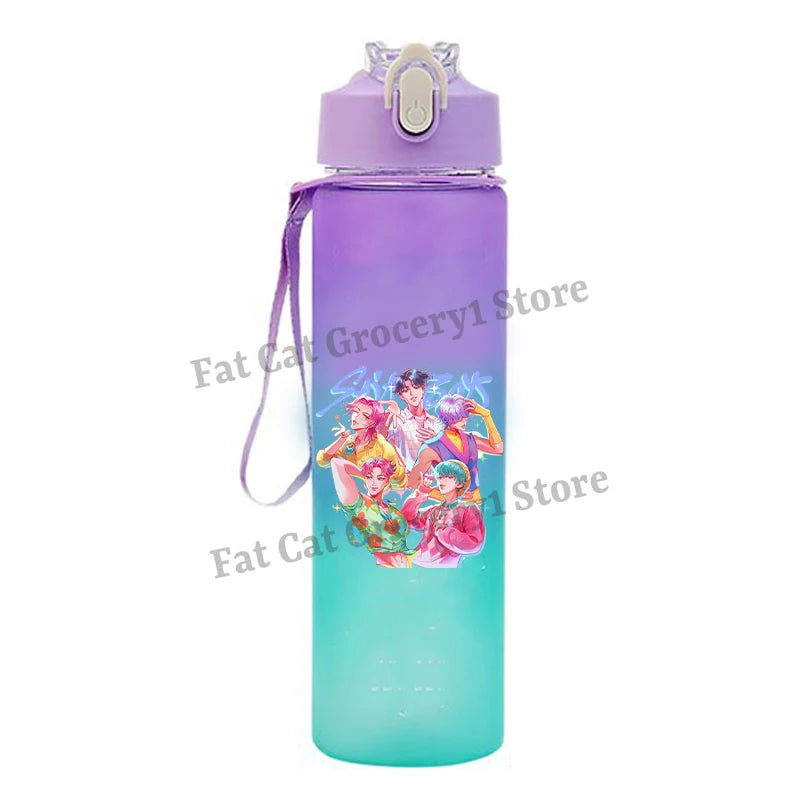Kpop Demon Hunter Water Bottle with Straw 750ml Kids Summer Anime Cup Girls Boys Outdoor Sport Mug School Office Accessory Gift