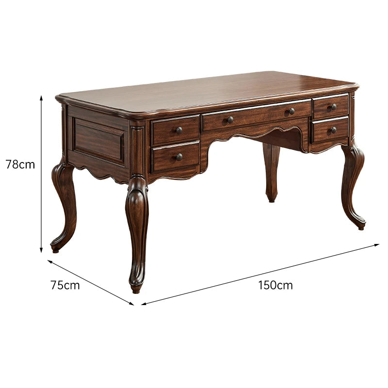 XL black walnut American retro study desk all solid wood exquisite desk with drawers