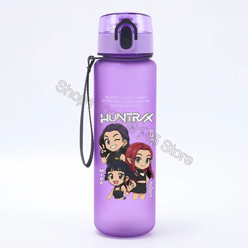 K Pop Demon Hunters Water Bottle Girls Summer Sports Large Capacity Water Bottle Kawaii Cartoon Figure Printed Plastic Bottles