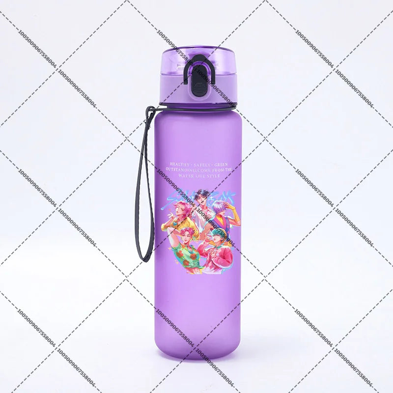 KPop Demon Hunters 650ml Water Bottles Anime Sanding Drinking Cup Straw Portable Cute Sport Glass School Travel Outdoor Supplies