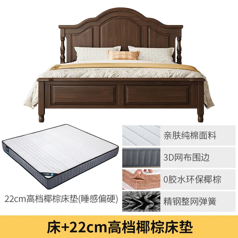 Retro solid wood bed American bed double  master bedroom bed 2m x 2m 2 modern minimalist